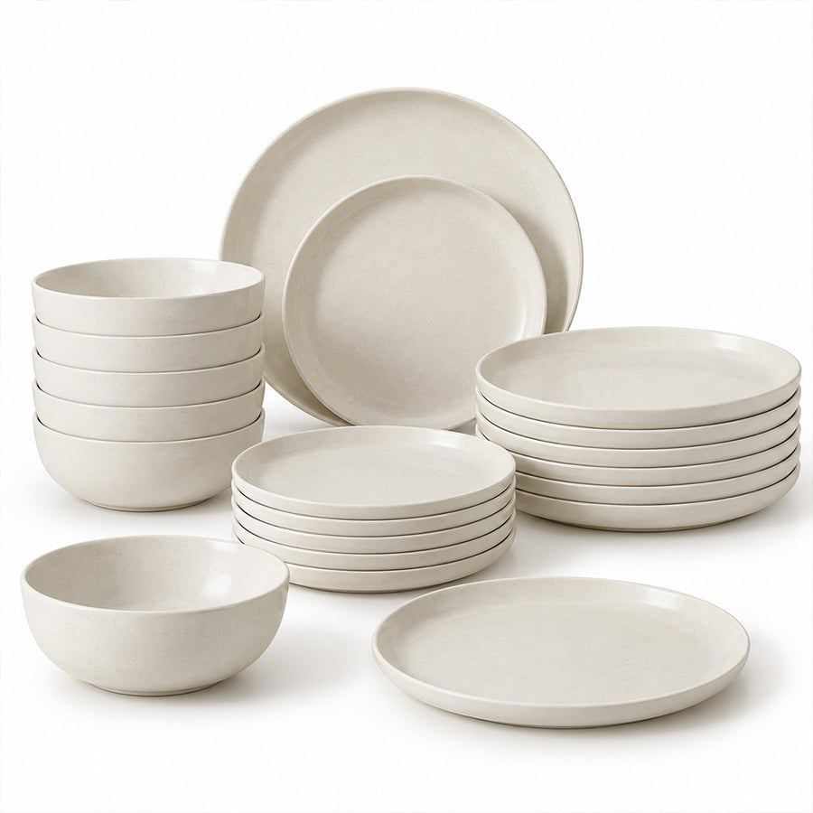 18-Piece Ivory Speckled Porcelain Dinnerware