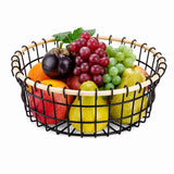 Round Black Metal Fruit Basket with Wooden Rim for Kitchen Counter
