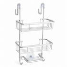 2-Tier Aluminium Hanging Shower Rack with Hooks & Suction Support
