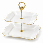 2-Tier Opal Glass Dessert Serving Stand with Gold Rim - 12 Inch