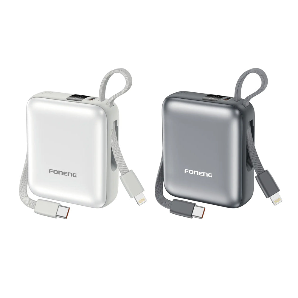 FONENG 10000mAh 22.5W Mini Fast Charging Power Bank with 2 Built-In Cables