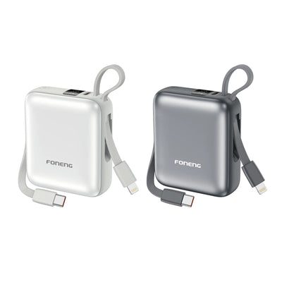FONENG 10000mAh 22.5W Mini Fast Charging Power Bank with 2 Built-In Cables