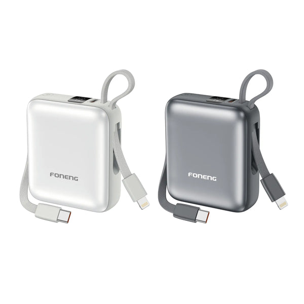 FONENG 10000mAh 22.5W Mini Fast Charging Power Bank with 2 Built-In Cables