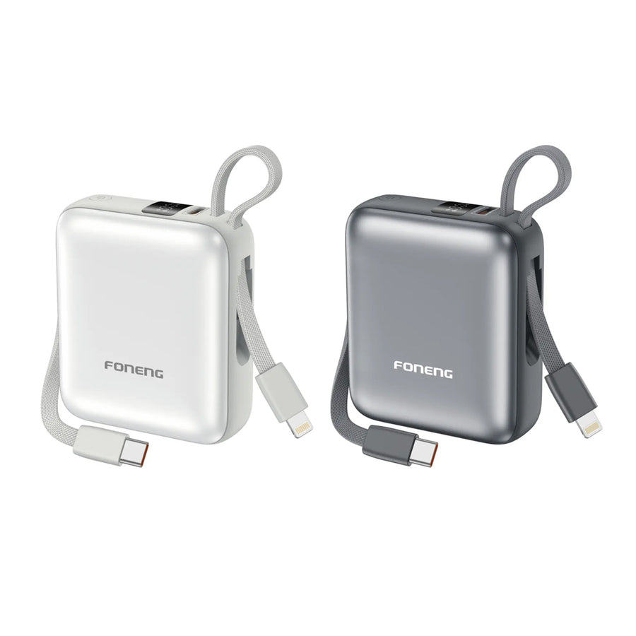 FONENG 10000mAh 22.5W Mini Fast Charging Power Bank with 2 Built-In Cables