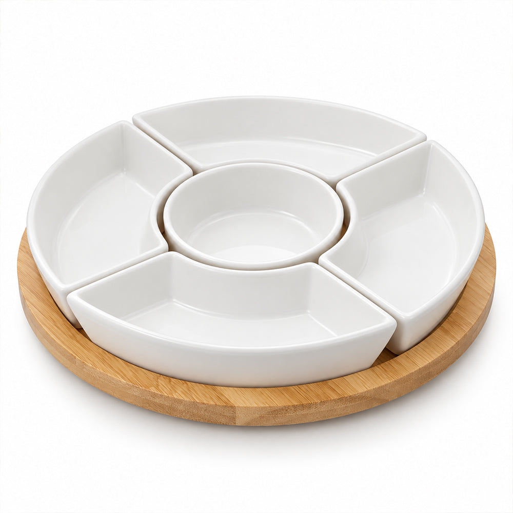 6-Piece Bamboo Lazy Susan Snack Platter Set - 22cm