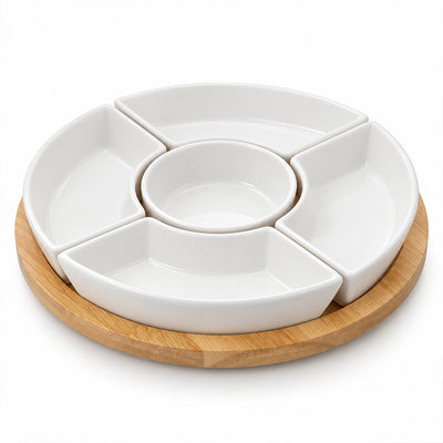 6-Piece Bamboo Lazy Susan Snack Platter Set - 22cm