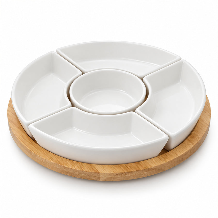 6-Piece Bamboo Lazy Susan Snack Platter Set - 22cm