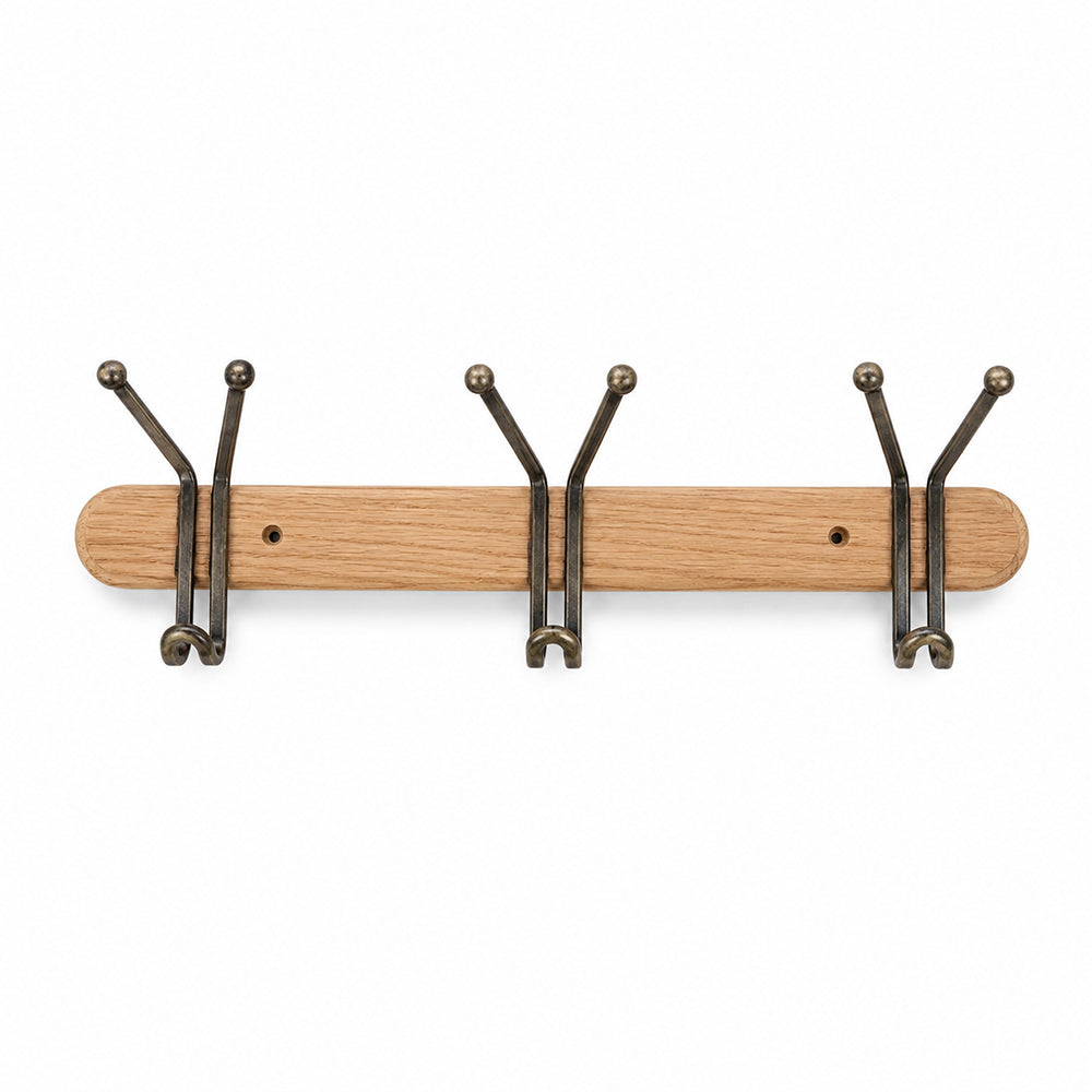 Wood & Iron 3-Hook Wall Coat Rack for Keys, Bags & Towels