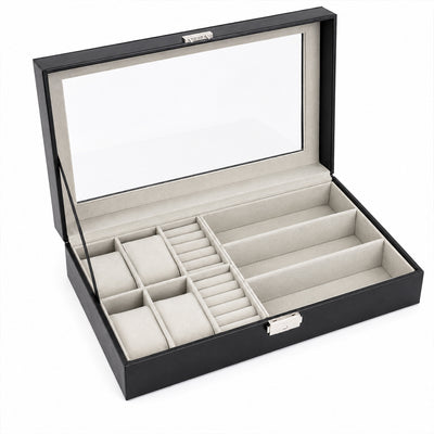Jewellery, Watch & Sunglasses Storage Display Box with Glass Lid