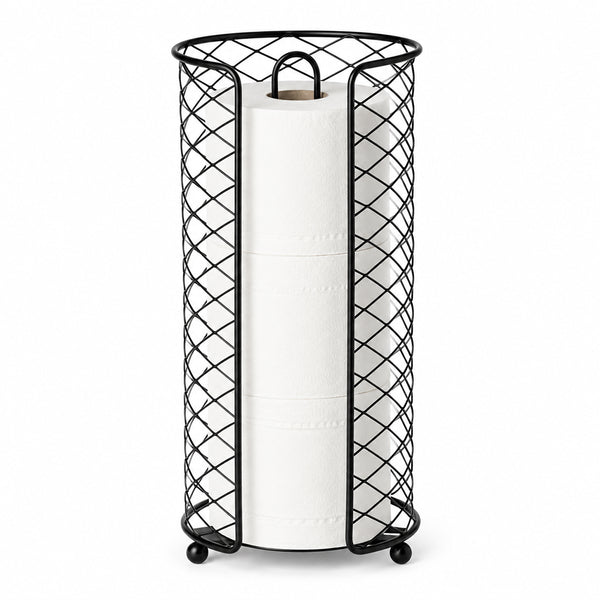 Freestanding Toilet Paper Roll Holder with Storage Stand - Black