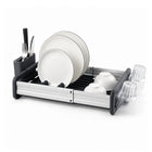 Extendable Stainless Steel Dish Drying Rack with Cup & Cutlery Holders