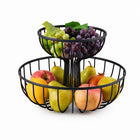 2-Tier Round Fruit Basket Stand – Black Metal Countertop Fruit Bowl
