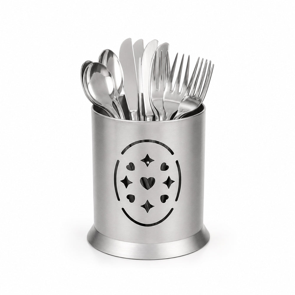 Stainless Steel Cutlery Holder with Drain Holes for Spoons, Forks & Knives