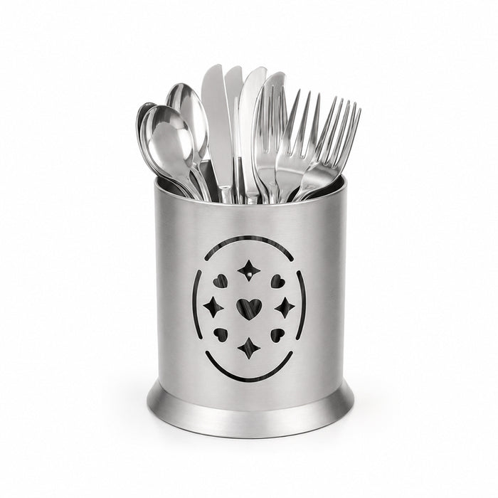 Stainless Steel Cutlery Holder with Drain Holes for Spoons, Forks & Knives