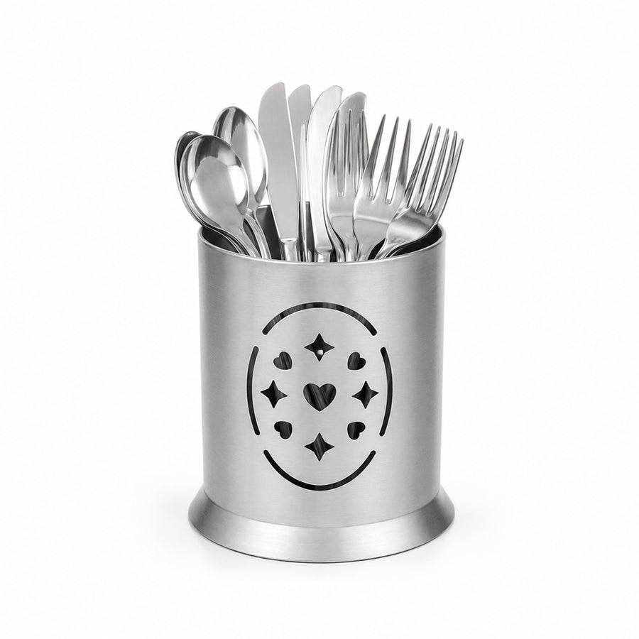 Stainless Steel Cutlery Holder with Drain Holes for Spoons, Forks & Knives