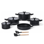 11-Piece Granite Cookware Set with Glass Lids and Cooking Utensils