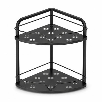 2-Tier Iron Corner Storage Rack Bathroom & Kitchen Organiser - Black