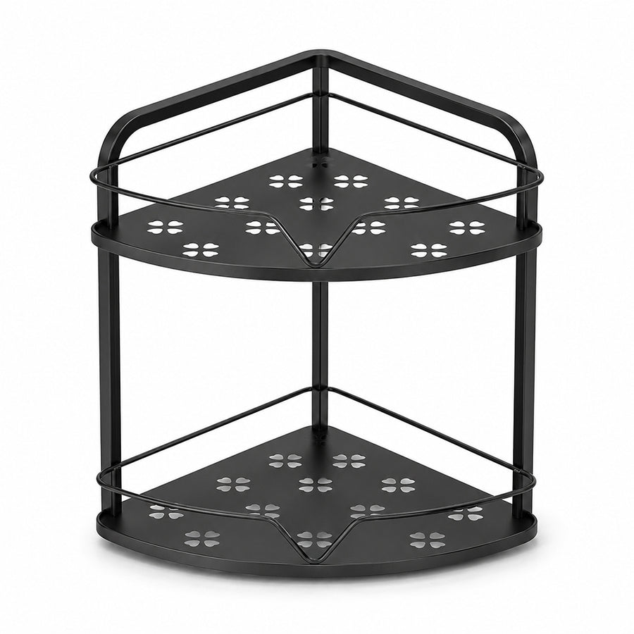 2-Tier Iron Corner Storage Rack Bathroom & Kitchen Organiser - Black