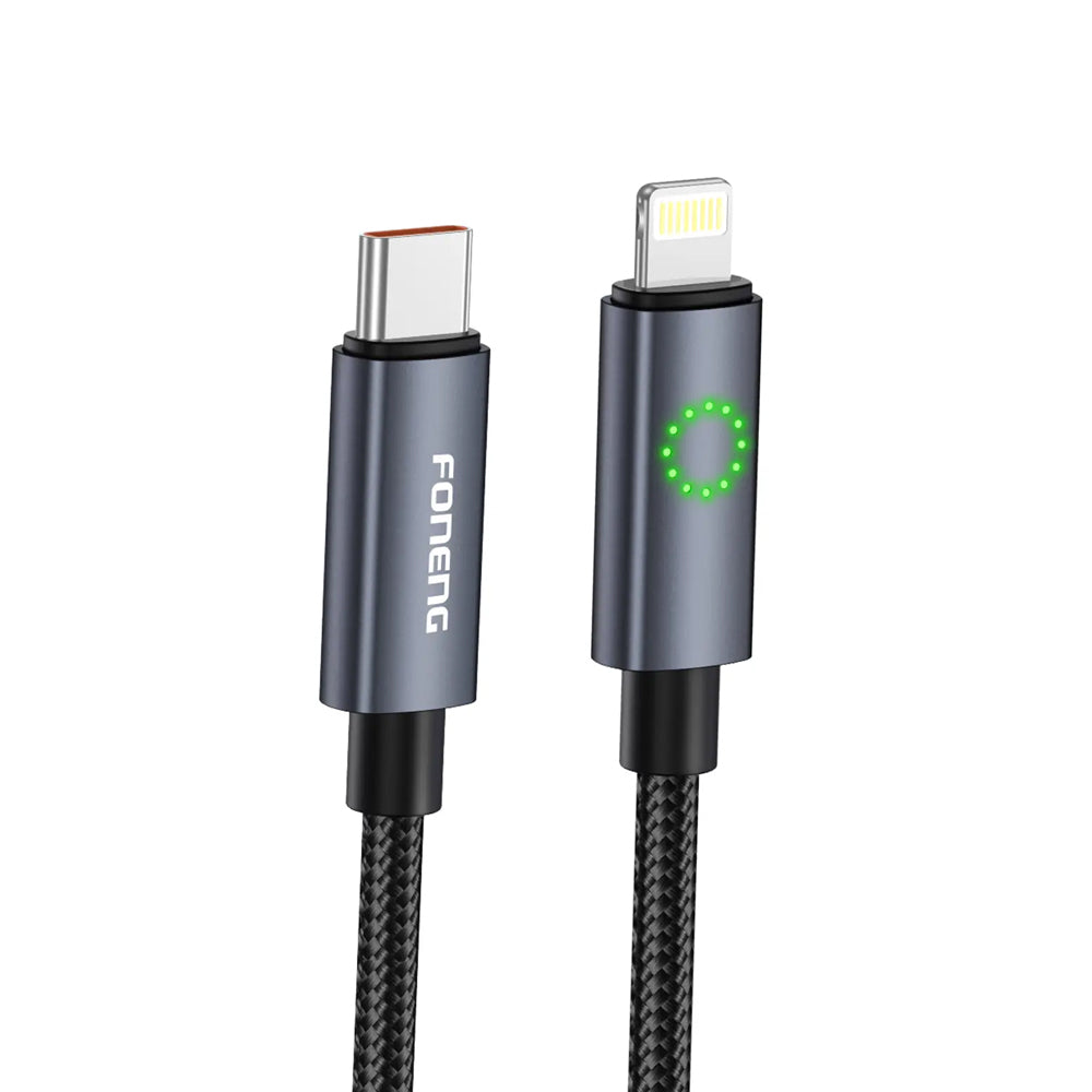 FONENG XS08 1.2m Green Light Braided Fast Charging Cable 60W / 27W