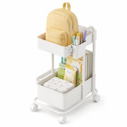 2-Tier Rolling Storage Trolley with Side Holder - White