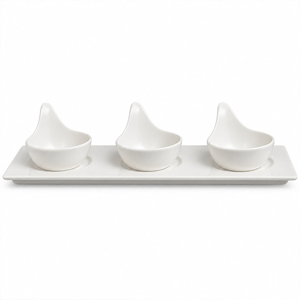 4-Piece White Porcelain Condiment Serving Set
