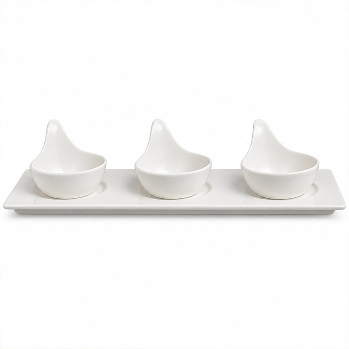 4-Piece White Porcelain Condiment Serving Set