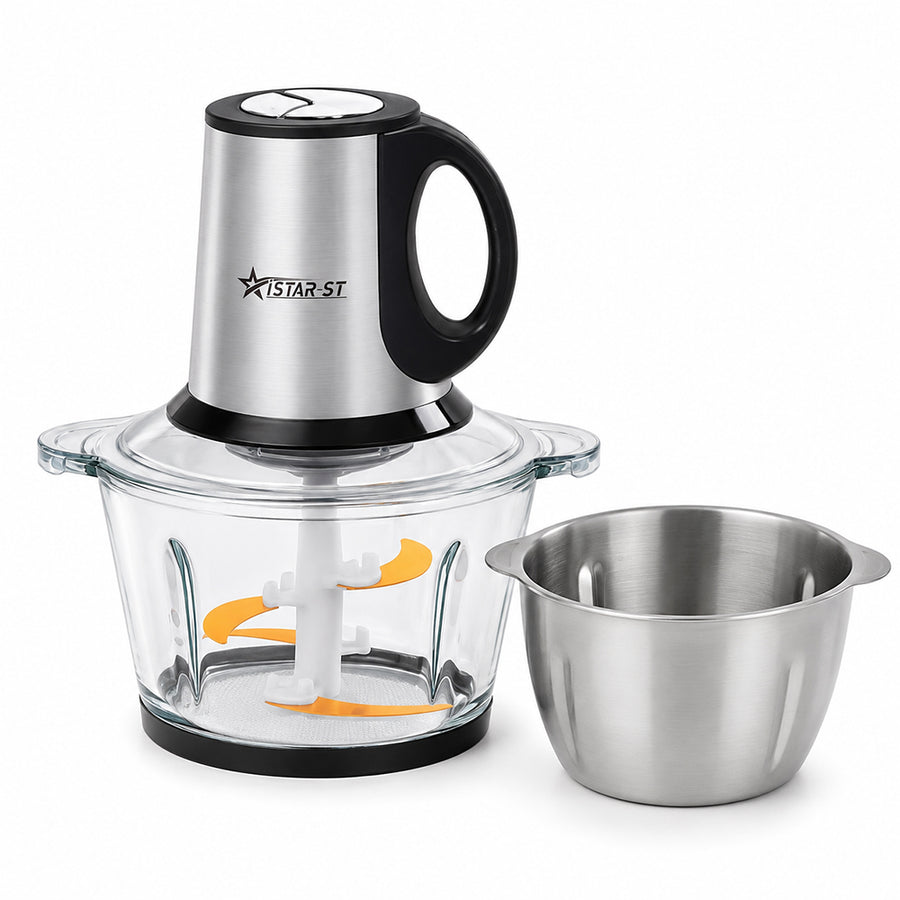 iStar-ST 3L Electric Food Chopper & Meat Grinder with Glass and Stainless Steel Bowls