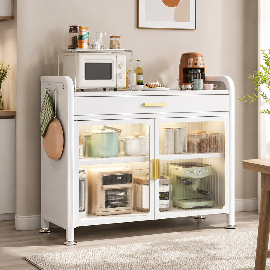 White Kitchen Pantry Cabinet with Drawer & Adjustable Shelves - 80cm