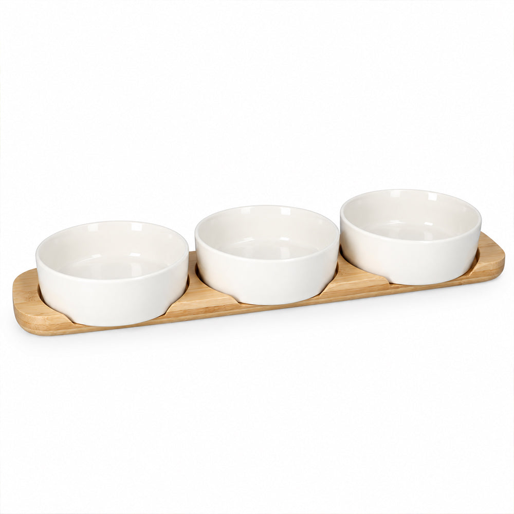 4-Piece Bamboo Tray & Ceramic Serving Bowl Set