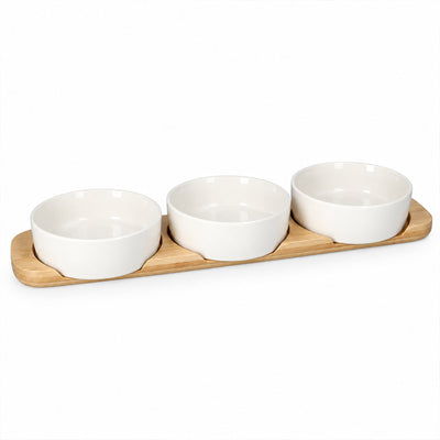 4-Piece Bamboo Tray & Ceramic Serving Bowl Set