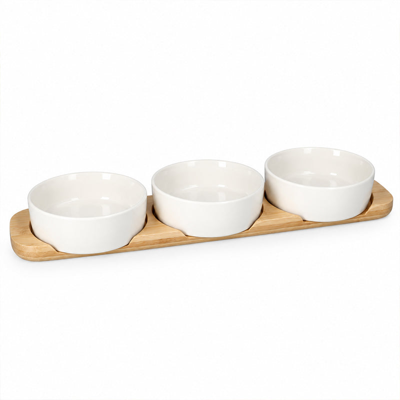 4-Piece Bamboo Tray & Ceramic Serving Bowl Set