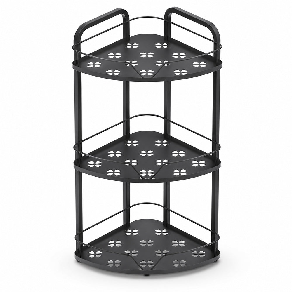3-Tier Iron Corner Storage Rack Bathroom & Kitchen Organiser - Black