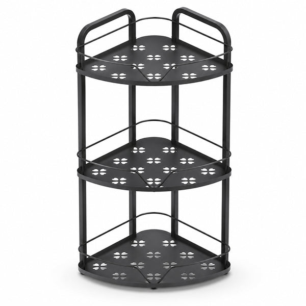 3-Tier Iron Corner Storage Rack Bathroom & Kitchen Organiser - Black