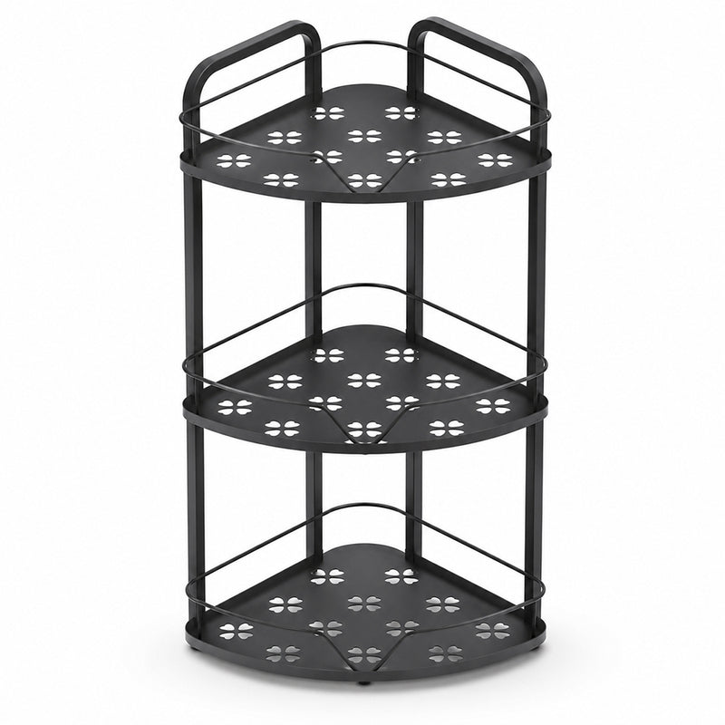 3-Tier Iron Corner Storage Rack Bathroom & Kitchen Organiser - Black