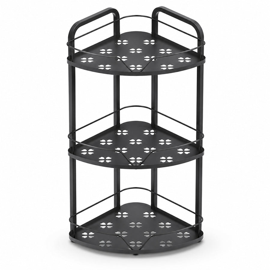 3-Tier Iron Corner Storage Rack Bathroom & Kitchen Organiser - Black
