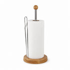 Wooden Countertop Paper Towel Holder with Chrome Rod & Side Support