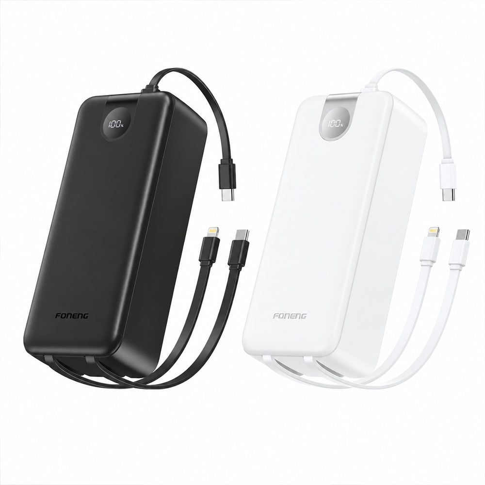 FONENG 30000mAh 22.5W Fast Charging Power Bank with 3 Built-In Cables