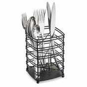 Steel Cutlery Holder with Drain Base for Spoons, Forks & Knives - Black
