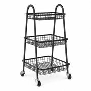 3-Tier Steel Rolling Storage Cart with Wheels – Multi-Purpose Kitchen Utility Trolley - Black