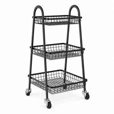 3-Tier Steel Rolling Storage Cart with Wheels – Multi-Purpose Kitchen Utility Trolley - Black