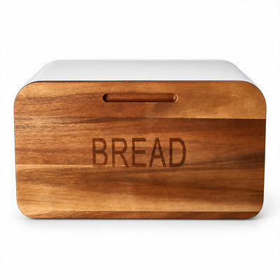 Stainless Steel Bread Bin with Wooden Lid 35.4cm