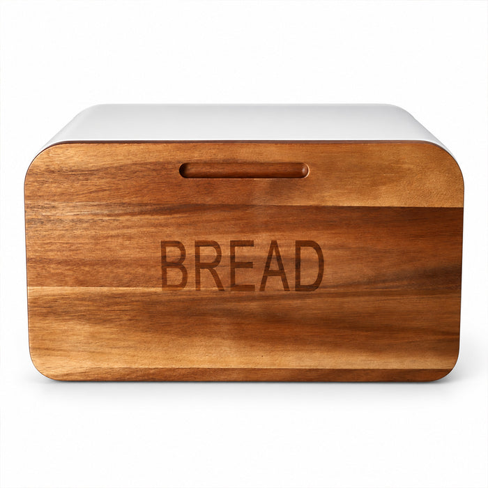 Stainless Steel Bread Bin with Wooden Lid 35.4cm