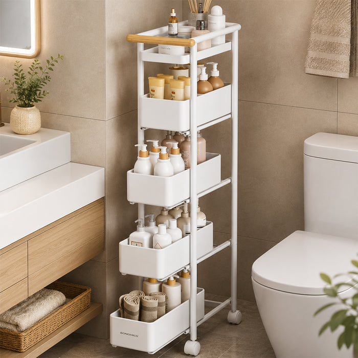 5-Tier Slim Rolling Storage Trolley with Baskets for Bathroom & Kitchen