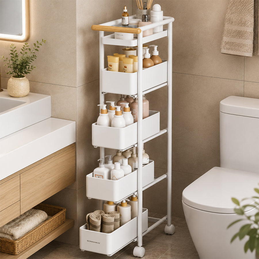 5-Tier Slim  Rolling Storage Trolley with Baskets for Bathroom & Kitchen
