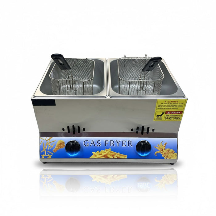 Aruif 12L Stainless Steel Gas Deep Fryer – Double Cylinder Commercial Unit