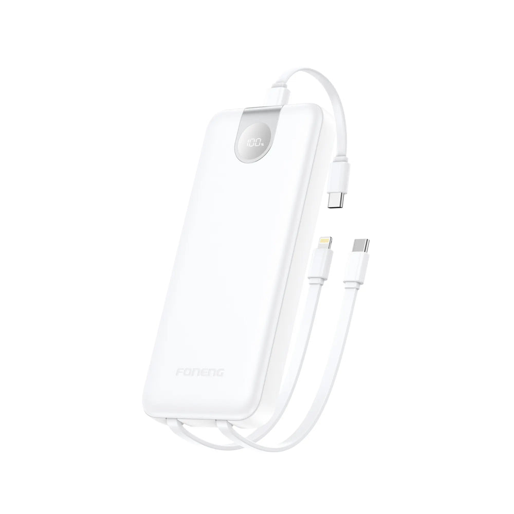 FONENG 10000mAh 22.5W Fast Charging Power Bank with 3 Built-In Cables