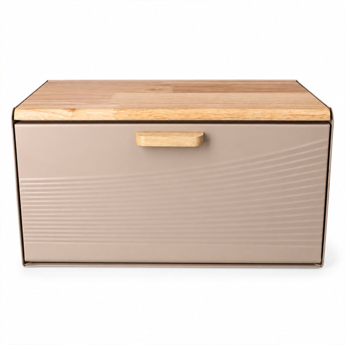 Stainless Steel Bread Bin with Wooden Lid 35.6cm