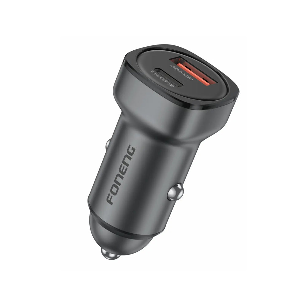 FONENG 30W Dual-Port USB-C & USB-A Zinc Alloy Car Charger
