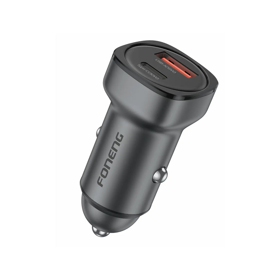 FONENG 30W Dual-Port USB-C & USB-A Zinc Alloy Car Charger