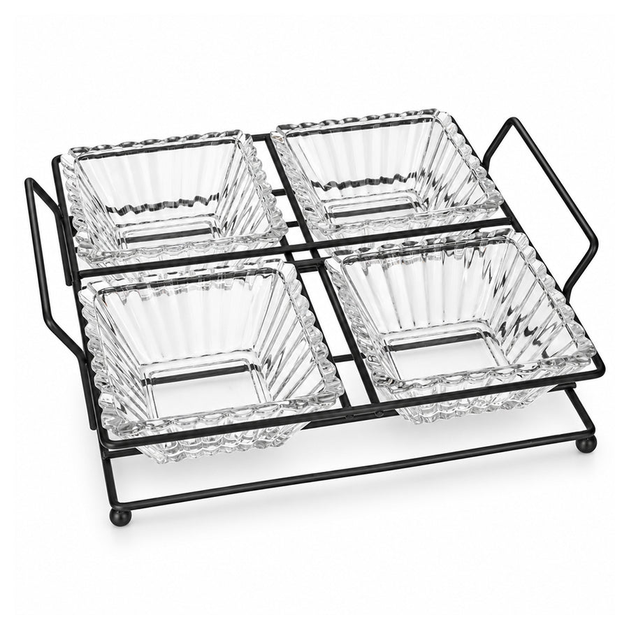 5-Piece Glass Serving Bowl Set with Metal Stand - 250ml
